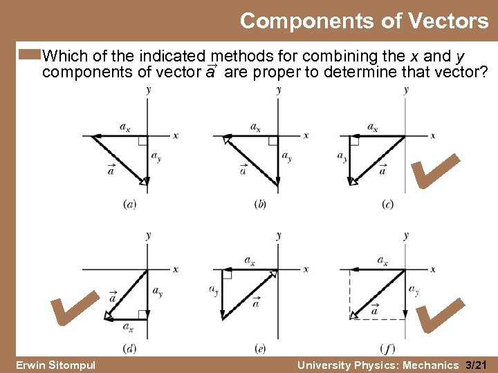 Components of Vectors Which of the indicated → methods for combining the x and