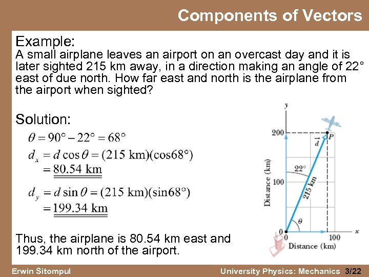 Components of Vectors Example: A small airplane leaves an airport on an overcast day