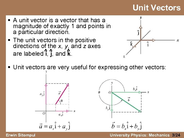 Unit Vectors § A unit vector is a vector that has a magnitude of