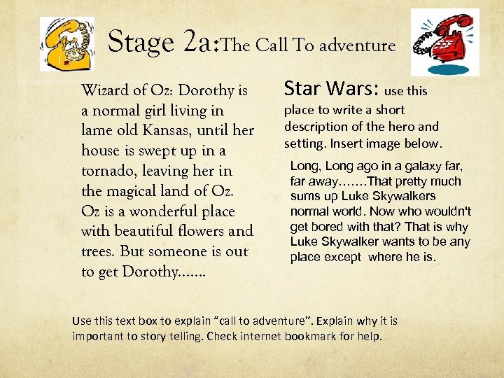 Stage 2 a: The Call To adventure Wizard of Oz: Dorothy is a normal