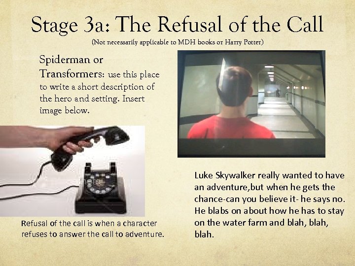 Stage 3 a: The Refusal of the Call (Not necessarily applicable to MDH books
