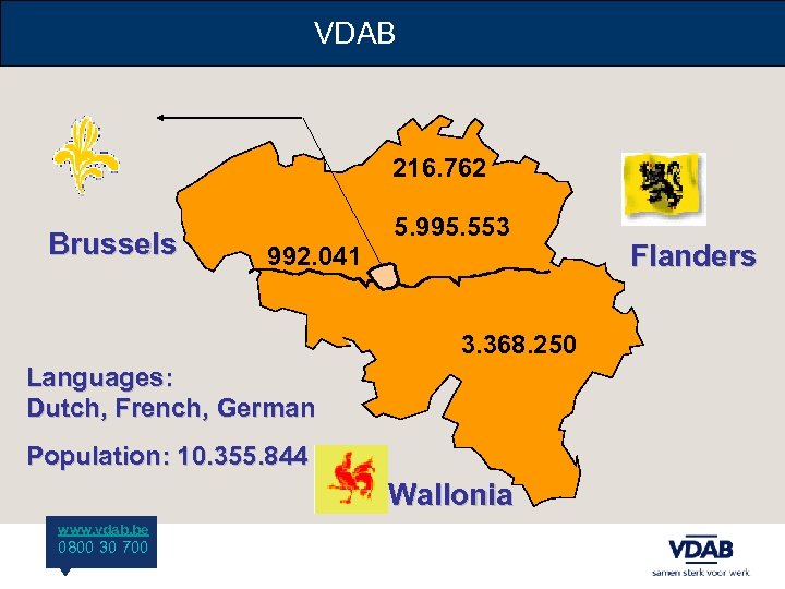 VDAB 216. 762 Brussels 5. 995. 553 992. 041 3. 368. 250 Languages: Dutch,