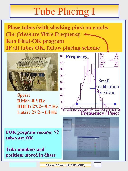 Tube Placing I Place tubes (with clocking pins) on combs (Re-)Measure Wire Frequency Run