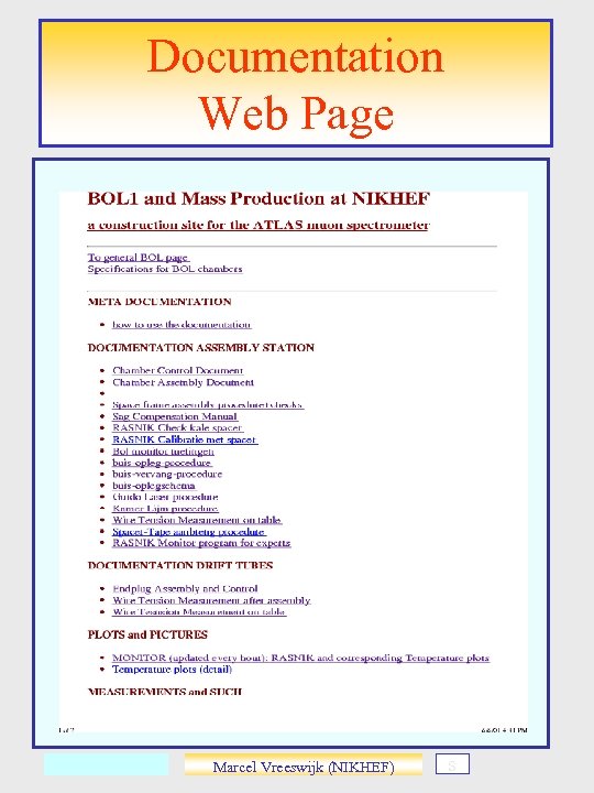 Documentation Web Page Marcel Vreeswijk (NIKHEF) s 