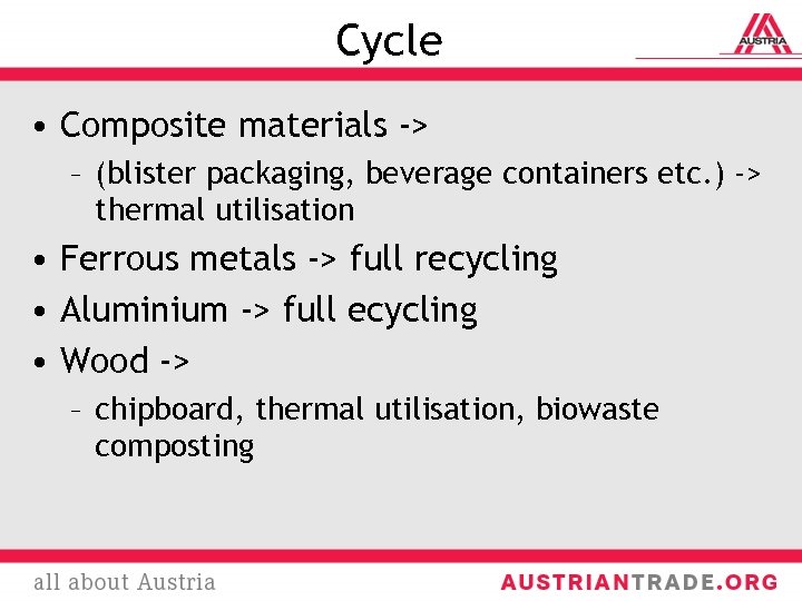 Cycle • Composite materials -> – (blister packaging, beverage containers etc. ) -> thermal