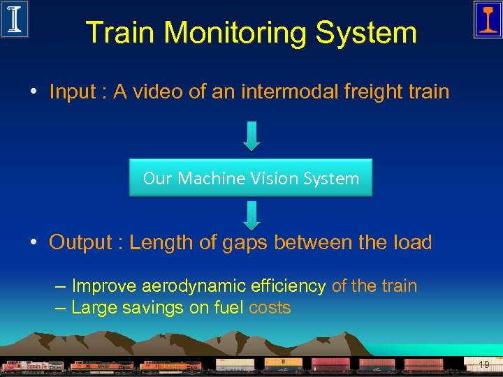 Train Monitoring System • Input : A video of an intermodal freight train Our
