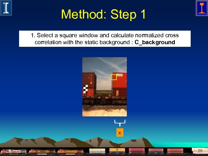 Method: Step 1 1. Select a square window and calculate normalized cross correlation with