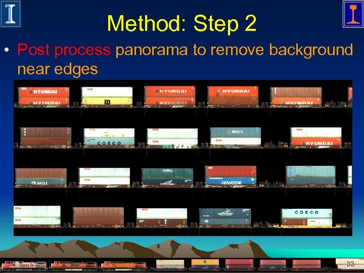 Method: Step 2 • Post process panorama to remove background near edges 33 