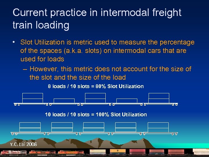 Current practice in intermodal freight train loading • Slot Utilization is metric used to
