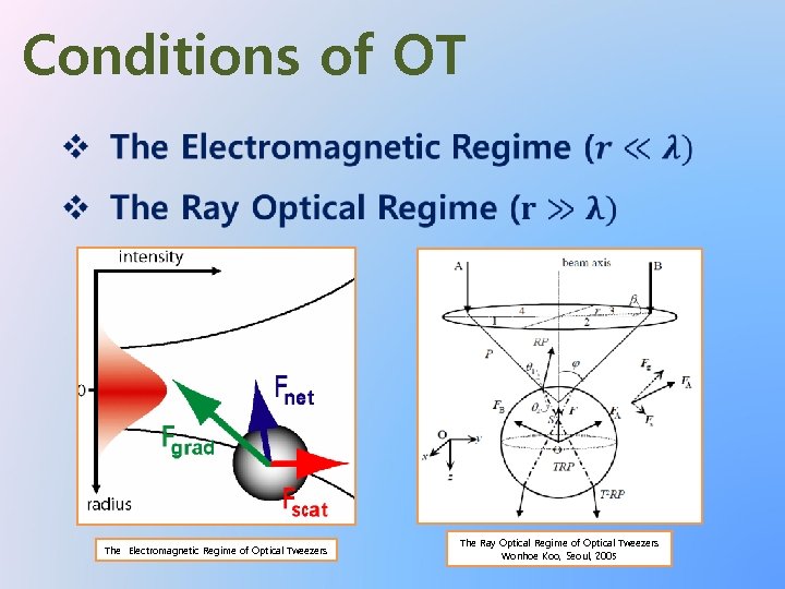 Conditions of OT The Electromagnetic Regime of Optical Tweezers The Ray Optical Regime of