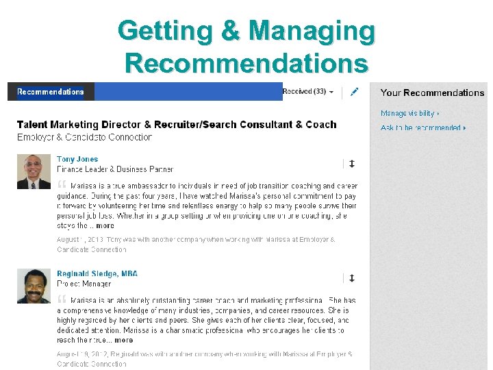 Getting & Managing Recommendations 