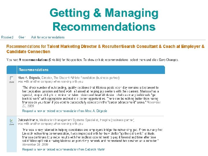 Getting & Managing Recommendations 