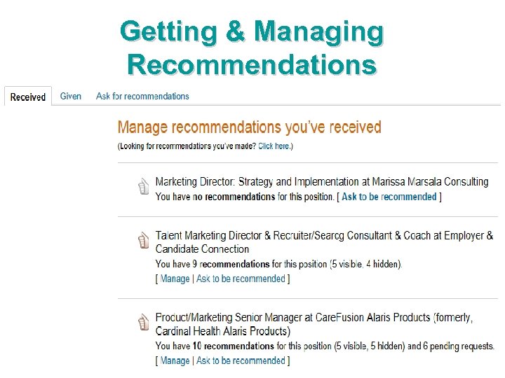Getting & Managing Recommendations 