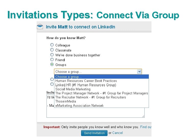 Invitations Types: Connect Via Group 