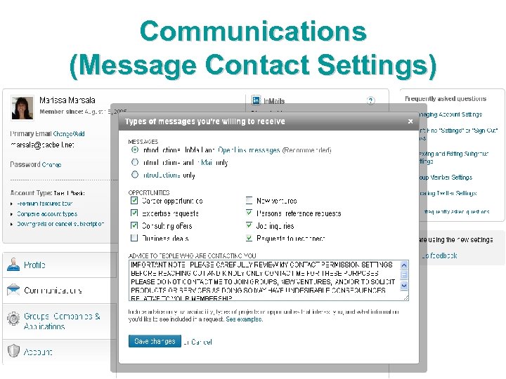 Communications (Message Contact Settings) 