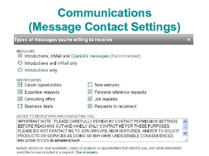 Communications (Message Contact Settings) 