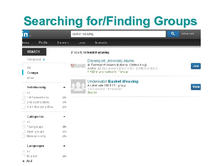 Searching for/Finding Groups 