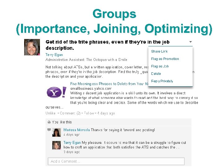 Groups (Importance, Joining, Optimizing) 