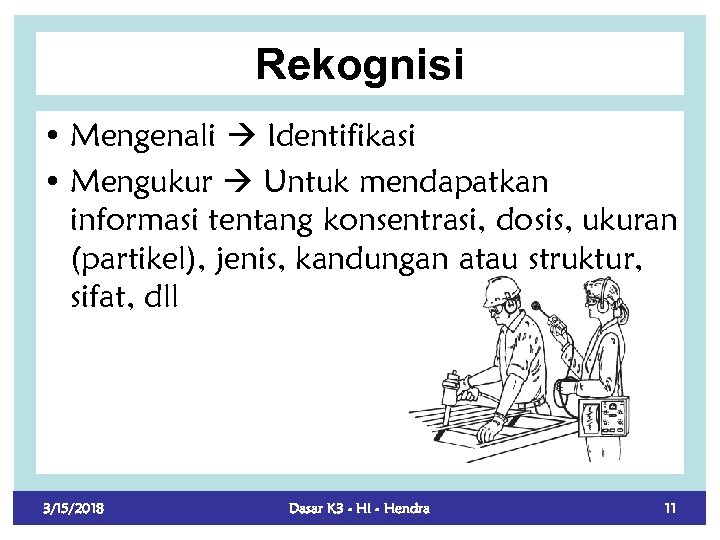 Rekognisi • Mengenali Identifikasi • Mengukur Untuk mendapatkan informasi tentang konsentrasi, dosis, ukuran (partikel),