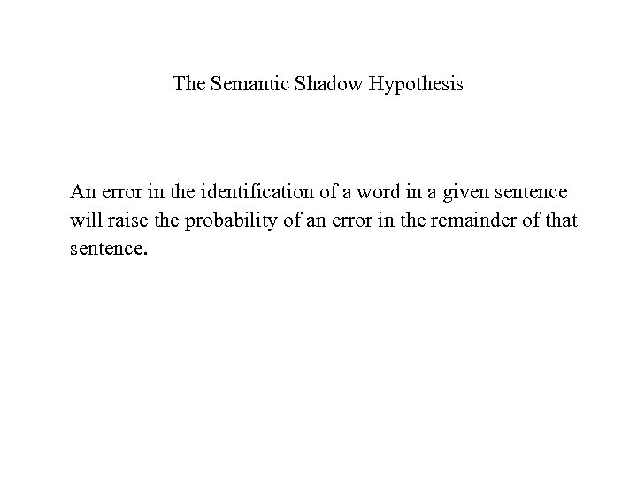 The Semantic Shadow Hypothesis An error in the identification of a word in a