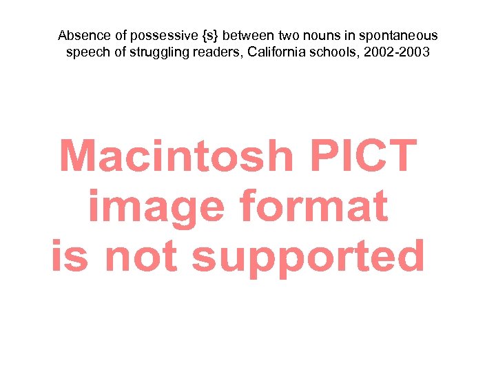 Absence of possessive {s} between two nouns in spontaneous speech of struggling readers, California