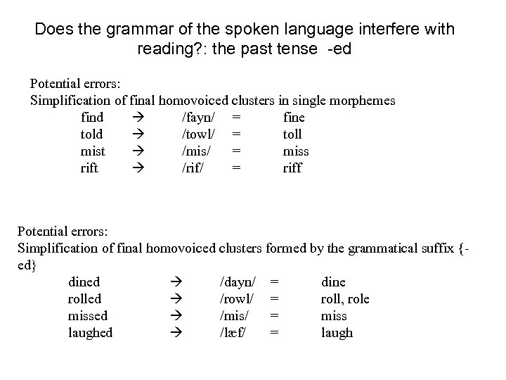 Does the grammar of the spoken language interfere with reading? : the past tense