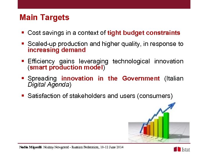 Main Targets § Cost savings in a context of tight budget constraints § Scaled-up