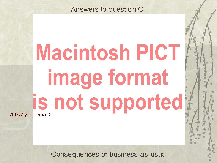 Answers to question C 20 GW/yr per year > Consequences of business-as-usual 