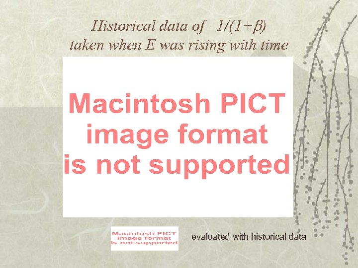 Historical data of 1/(1+ ) taken when E was rising with time evaluated with
