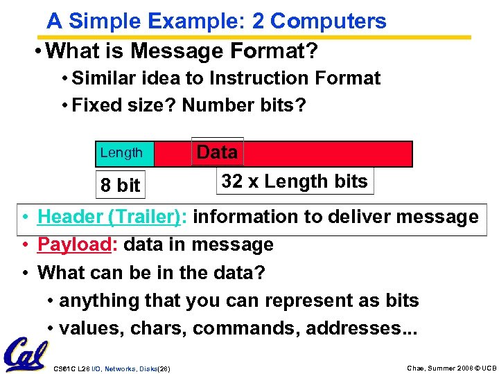 A Simple Example: 2 Computers • What is Message Format? • Similar idea to