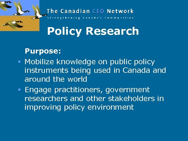 Policy Research Purpose: § Mobilize knowledge on public policy instruments being used in Canada