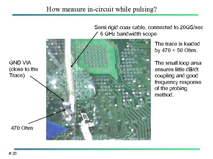 How measure in-circuit while pulsing? Semi rigid coax cable, connected to 20 GS/sec 6