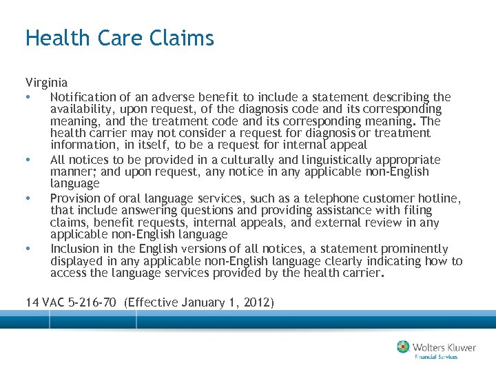 Health Care Claims Virginia • Notification of an adverse benefit to include a statement