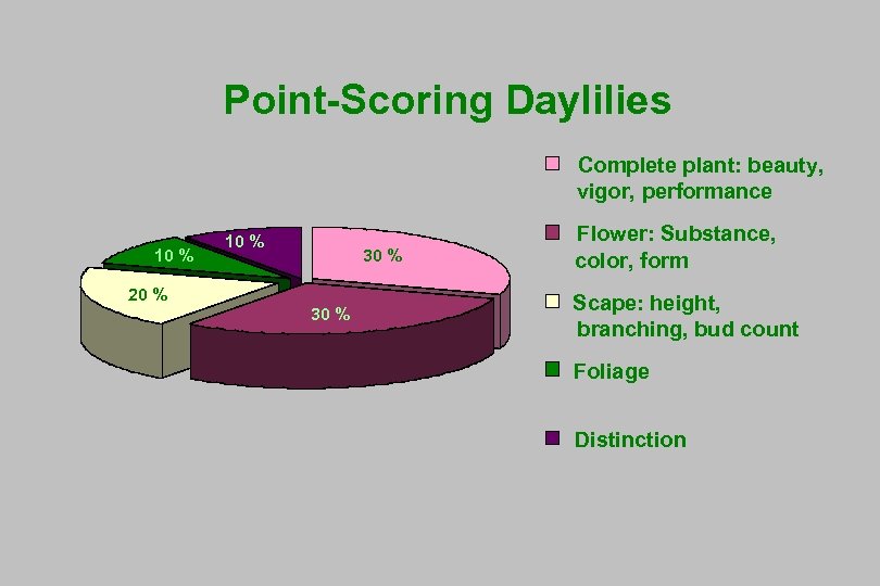 Point-Scoring Daylilies Complete plant: beauty, vigor, performance 10% 10 10% % 30% 20% 30%