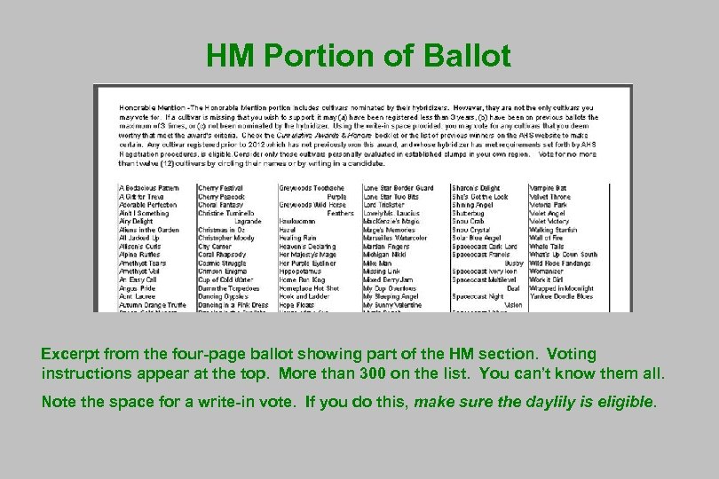 HM Portion of Ballot Excerpt from the four-page ballot showing part of the HM