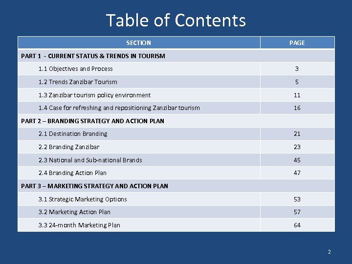 Table of Contents SECTION PAGE PART 1 - CURRENT STATUS & TRENDS IN TOURISM