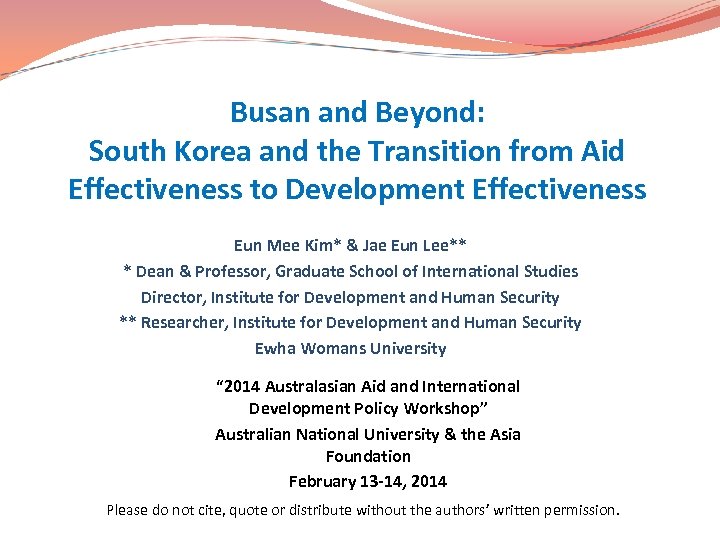 Busan and Beyond: South Korea and the Transition from Aid Effectiveness to Development Effectiveness