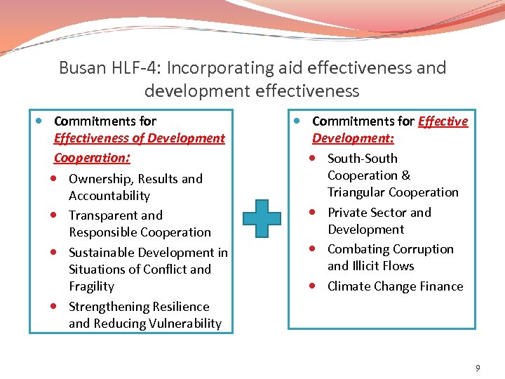 Busan HLF-4: Incorporating aid effectiveness and development effectiveness Commitments for Effectiveness of Development Cooperation: