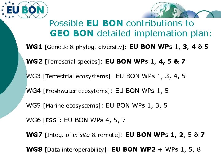 Possible EU BON contributions to GEO BON detailed implemation plan: WG 1 [Genetic &