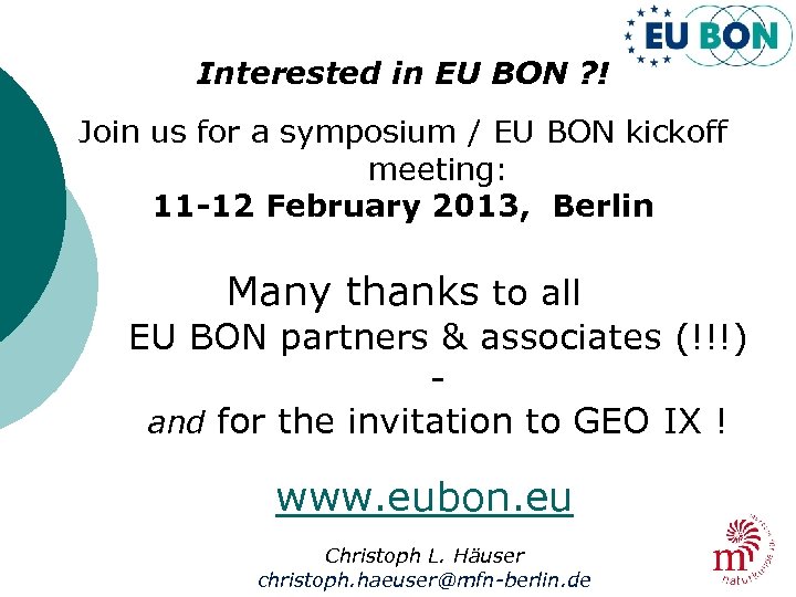 Interested in EU BON ? ! Join us for a symposium / EU BON