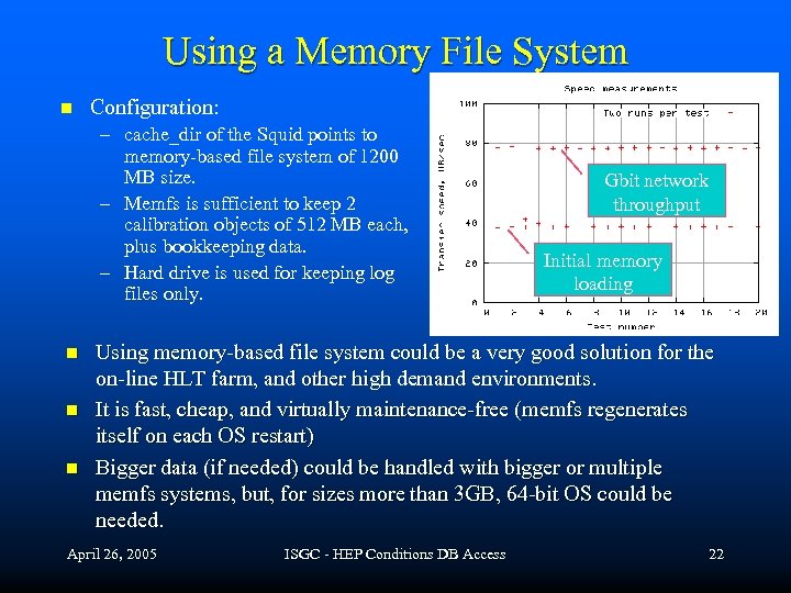 Using a Memory File System n Configuration: – cache_dir of the Squid points to