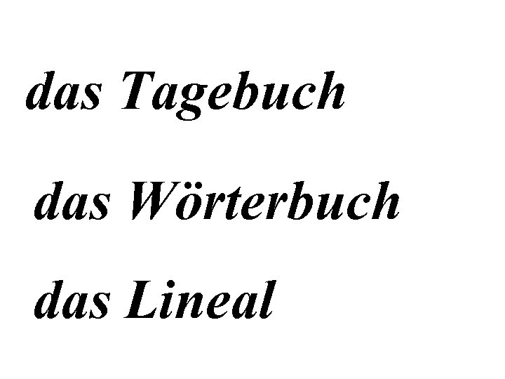 das Tagebuch das Wörterbuch das Lineal 