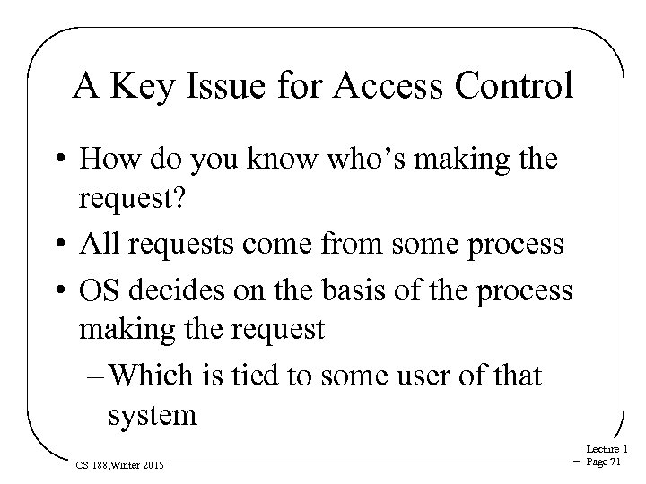 A Key Issue for Access Control • How do you know who’s making the