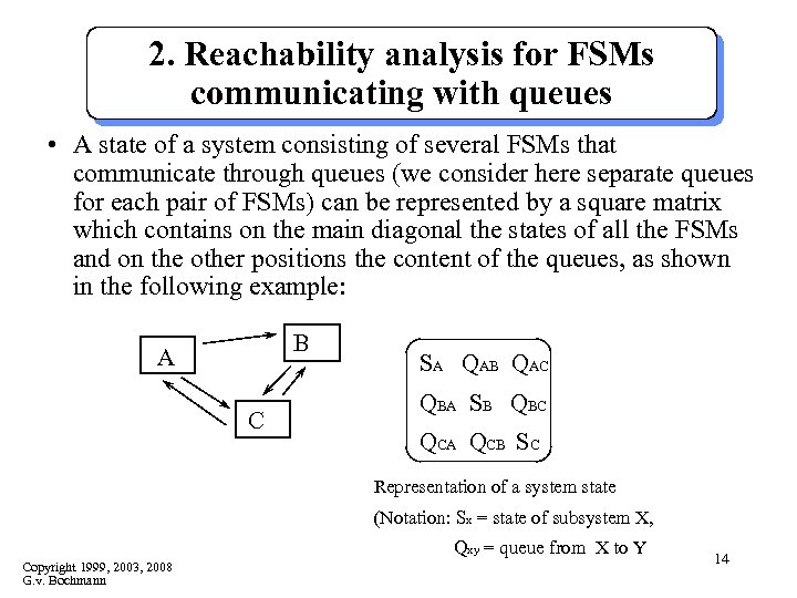 2. Reachability analysis for FSMs communicating with queues • A state of a system