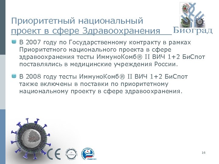 Приоритетный национальный проект в сфере Здравоохранения В 2007 году по Государственному контракту в рамках