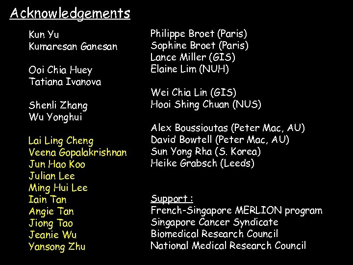 Acknowledgements Kun Yu Kumaresan Ganesan Ooi Chia Huey Tatiana Ivanova Shenli Zhang Wu Yonghui