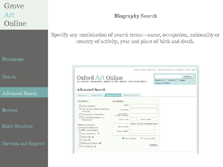 Grove Art BENEZIT Online DICTIONARY of ARTISTS Biography Search Specify any combination of search