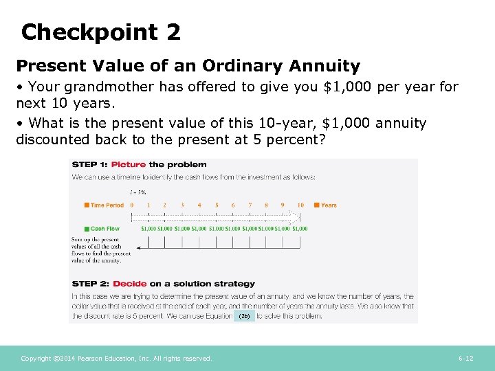 Checkpoint 2 Present Value of an Ordinary Annuity • Your grandmother has offered to
