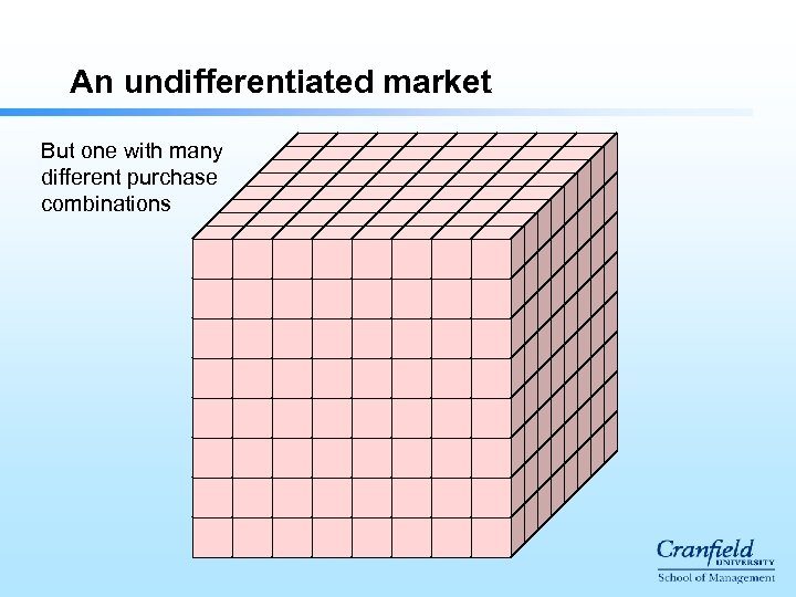 An undifferentiated market But one with many different purchase combinations 