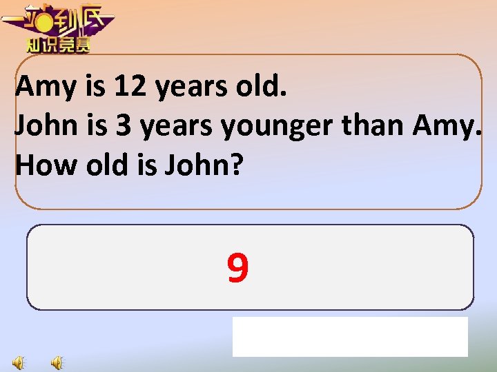 Amy is 12 years old. John is 3 years younger than Amy. How old